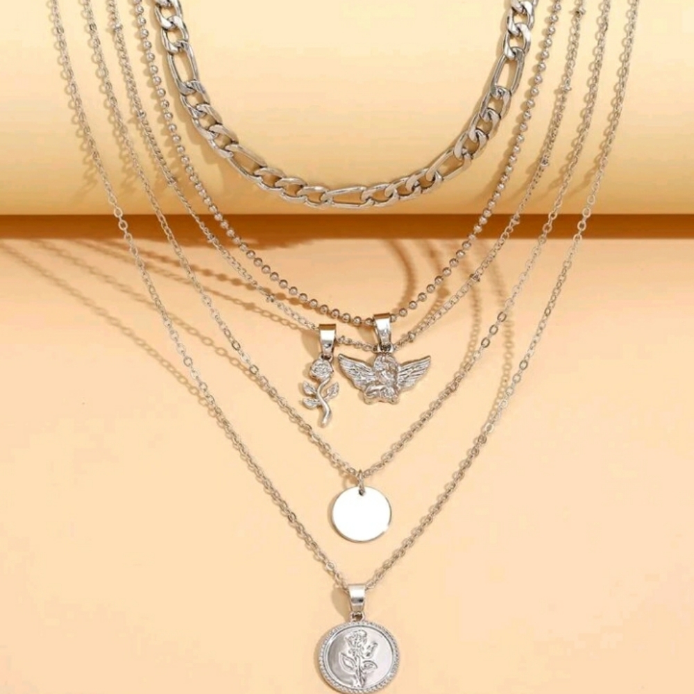 New Silver Pendant Layered Necklace - Picture 2 of 6